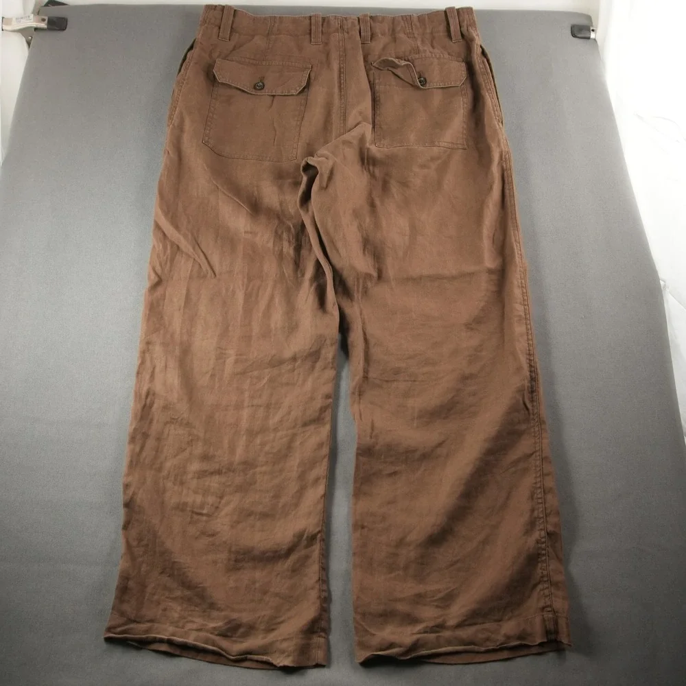 Banana Republic Linen Wide Leg Relaxed Pants Womens 38x30 Brown Trousers